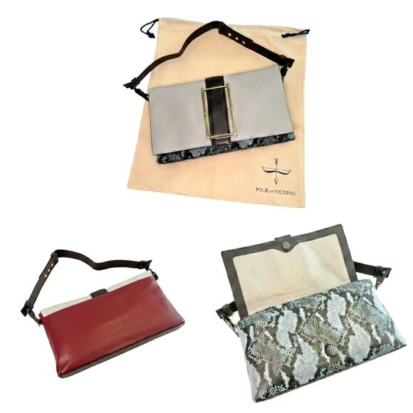 Pour La Victoire Handbags - Pour La Victoire Womens Etage Convertible Leather Shoulder Bag Ice Multi Grey